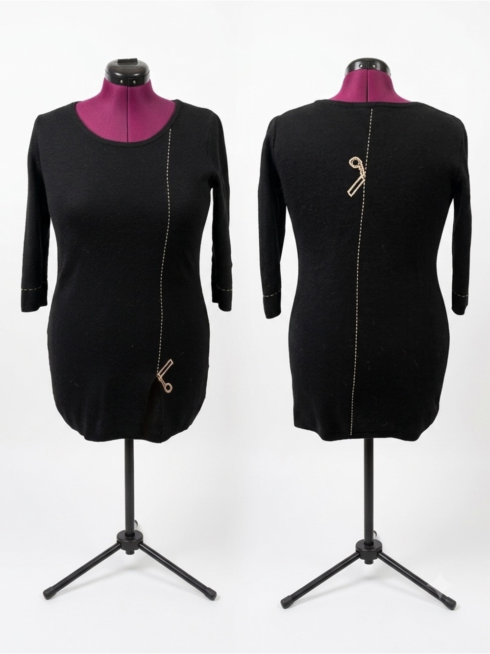 Attitudes by Renée Black Tunic with White Scissors Detail - Size Medium